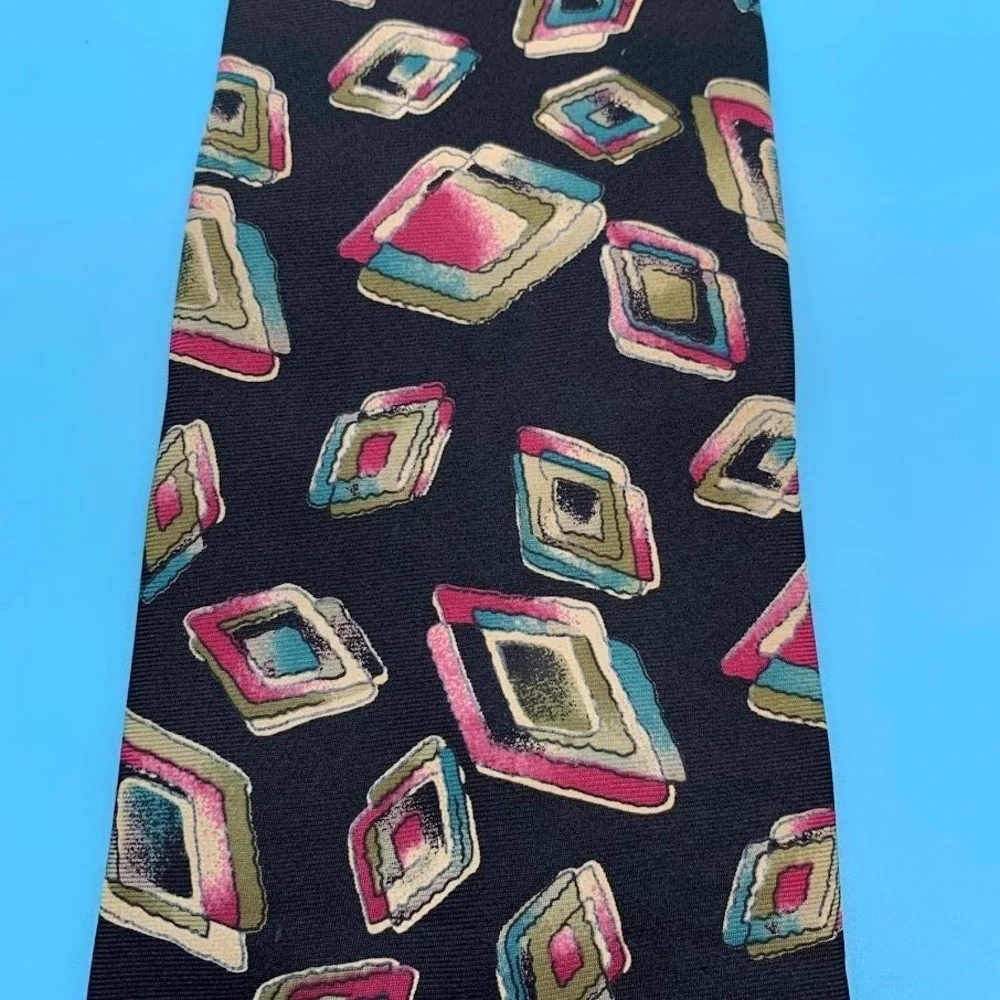Vintage Adolfo Geometric Print Preppy All Silk Men's Classic Neck Tie